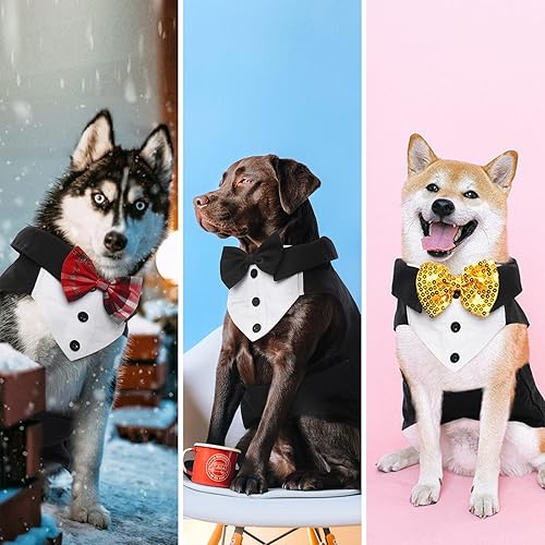 Miniatura 2 de Ropa formal para perro con 3 corbatines desmontables para perros pequeños, medianos y grandes, camisa ajustable para perro, fiesta de mascotas,