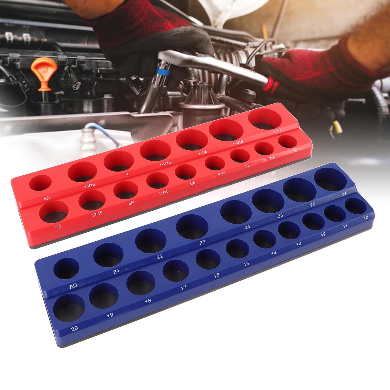 Generic Set di Bussole Magnetiche da 1/2 Pollice – Doppio SAE e Supporto per Bussole con Forte Magnete, Vassoio Portautensili Compatto per Officina, Garage o Riparazioni Domestiche