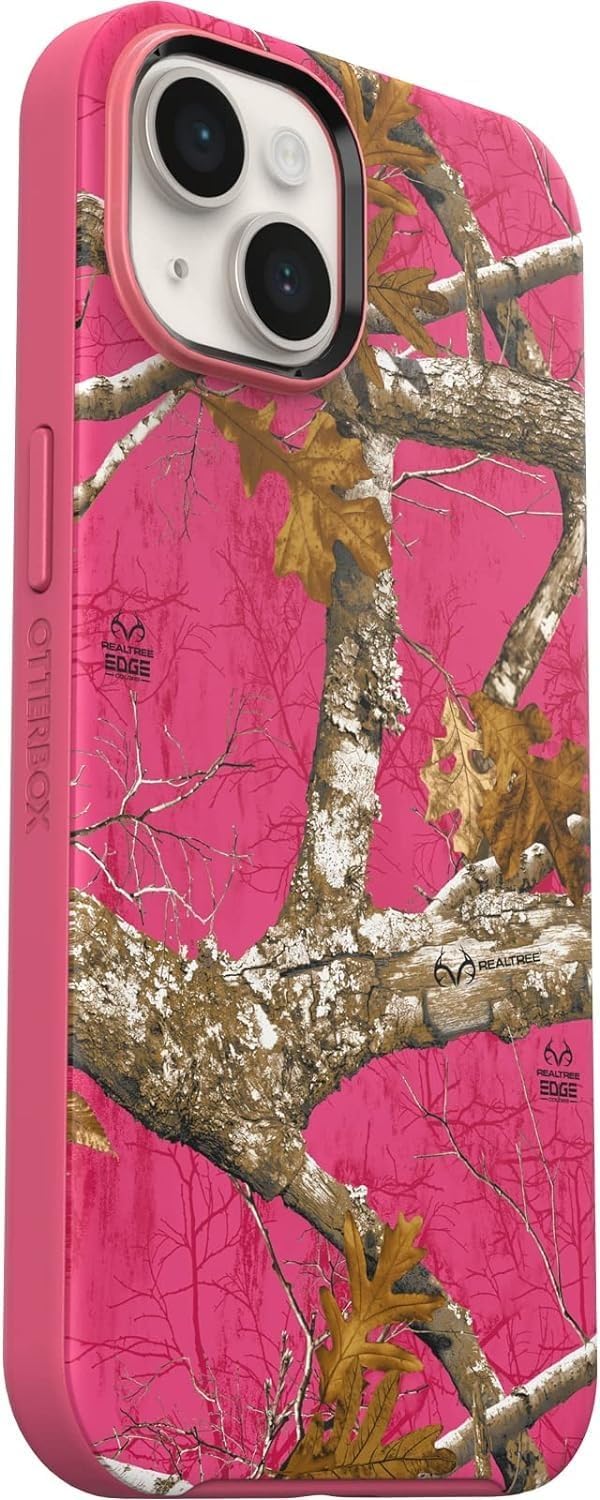 OtterBox iPhone 14 & iPhone 13 Symmetry Series+ Case - REALTREE FLAMINGO PINK (Camo) (GEN 2), ultra-sleek, snaps to MagSafe, raised edges protect camera & screen