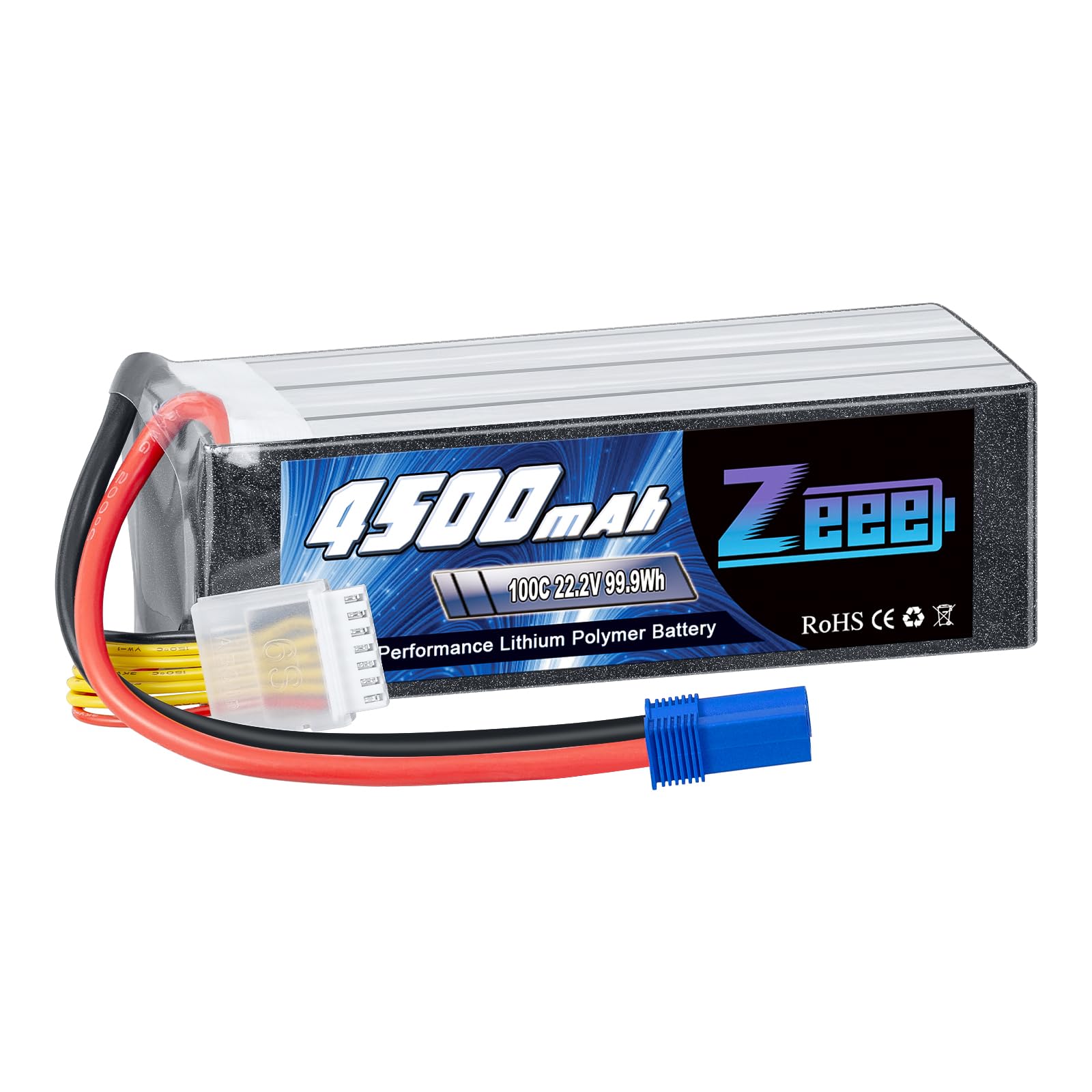 Zeee 6S Lipo Batterie 22,2V 100C 4500mAh RC Batterie avec Prise EC5 pour Avion RC hélicoptère RC Voiture Drohne Racing Hobby