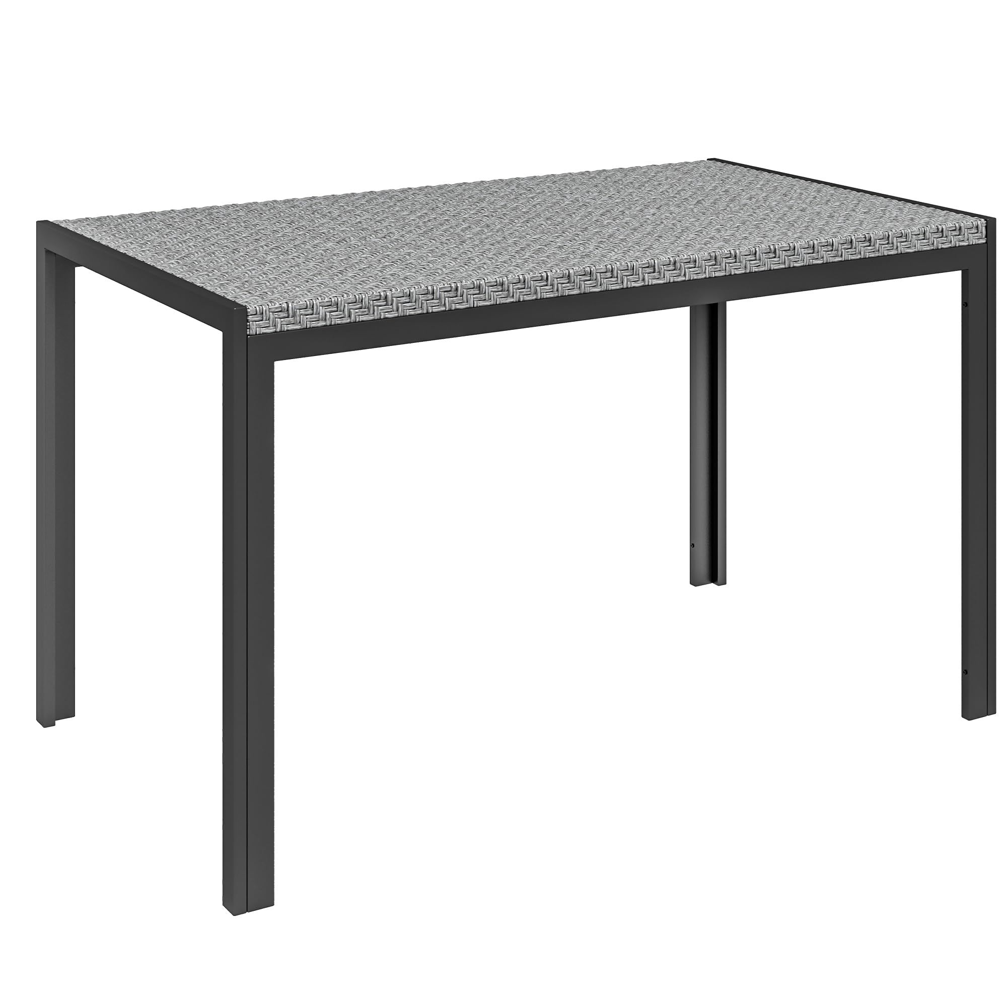 Outsunny Mesa de Comedor de Jardín de Ratán Sintético Mesa de Terraza Exterior con Estructura de Metal Resistente a Intemperie 120x70x72 cm Gris y Negro