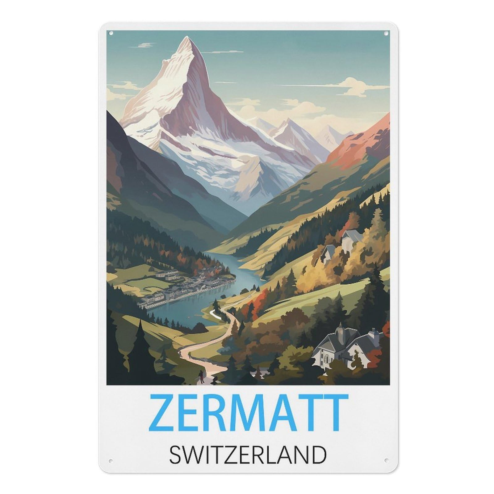 Zermatt Switzerland Retro Design Tin Painting Vintage Tin Sign 08x12inch(20x30cm) Wall Art for Home Office Bedroom Living Room Cafes Wall Decor