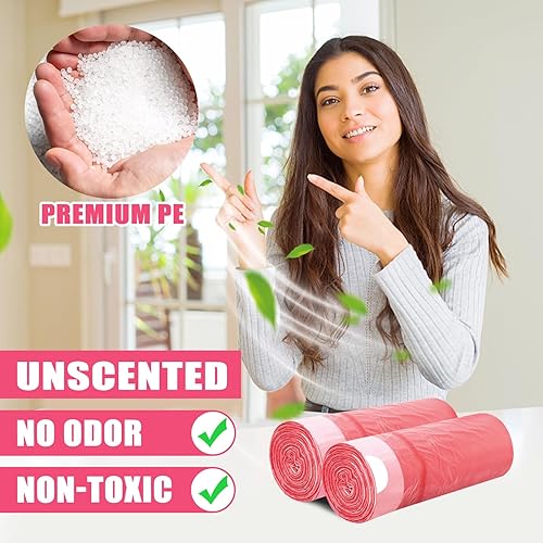 Miniatura 5 de Bolsas de basura de 4 galones con cordón, 100 unidades, extra fuertes, pequeñas, sin perfume, para baño, baño, oficina, cocina, color rojo