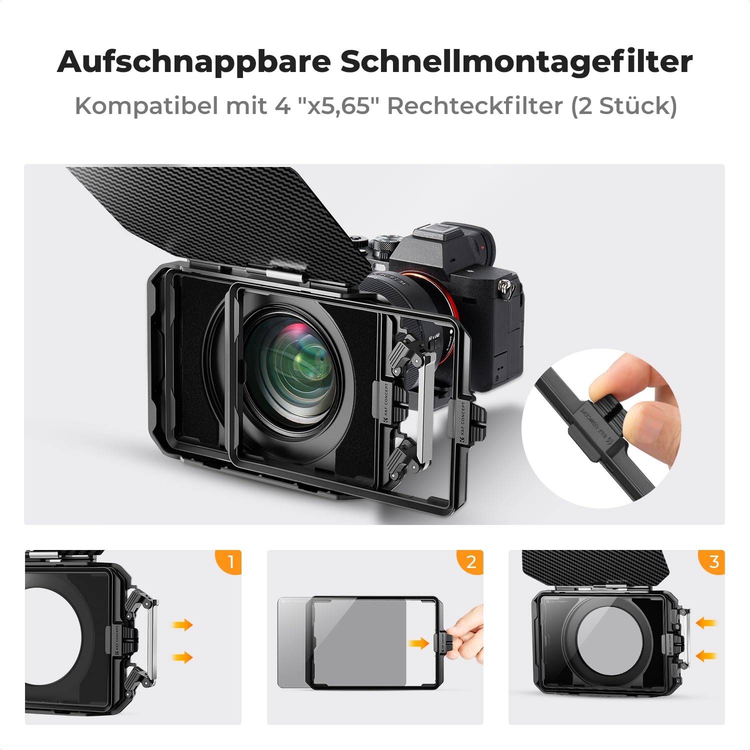 K&F Concept Matte Box Lite mit Kohlefaser Top Flag für DSLR & Spiegellose Kameras, Kompatibel mit 67mm/72mm/77mm/82mm/95mm Objektiven