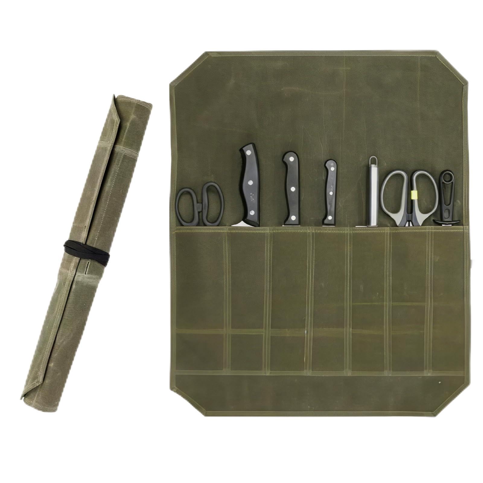 Messertasche,Rolltasche für Kochmesser,Koch Messer Roll Bag,Messertasche Kochmesser mit 7 Fächern fürMesser und Löffel,wasserfeste langlebigeMesser-Rolltasche für Camping Wandern