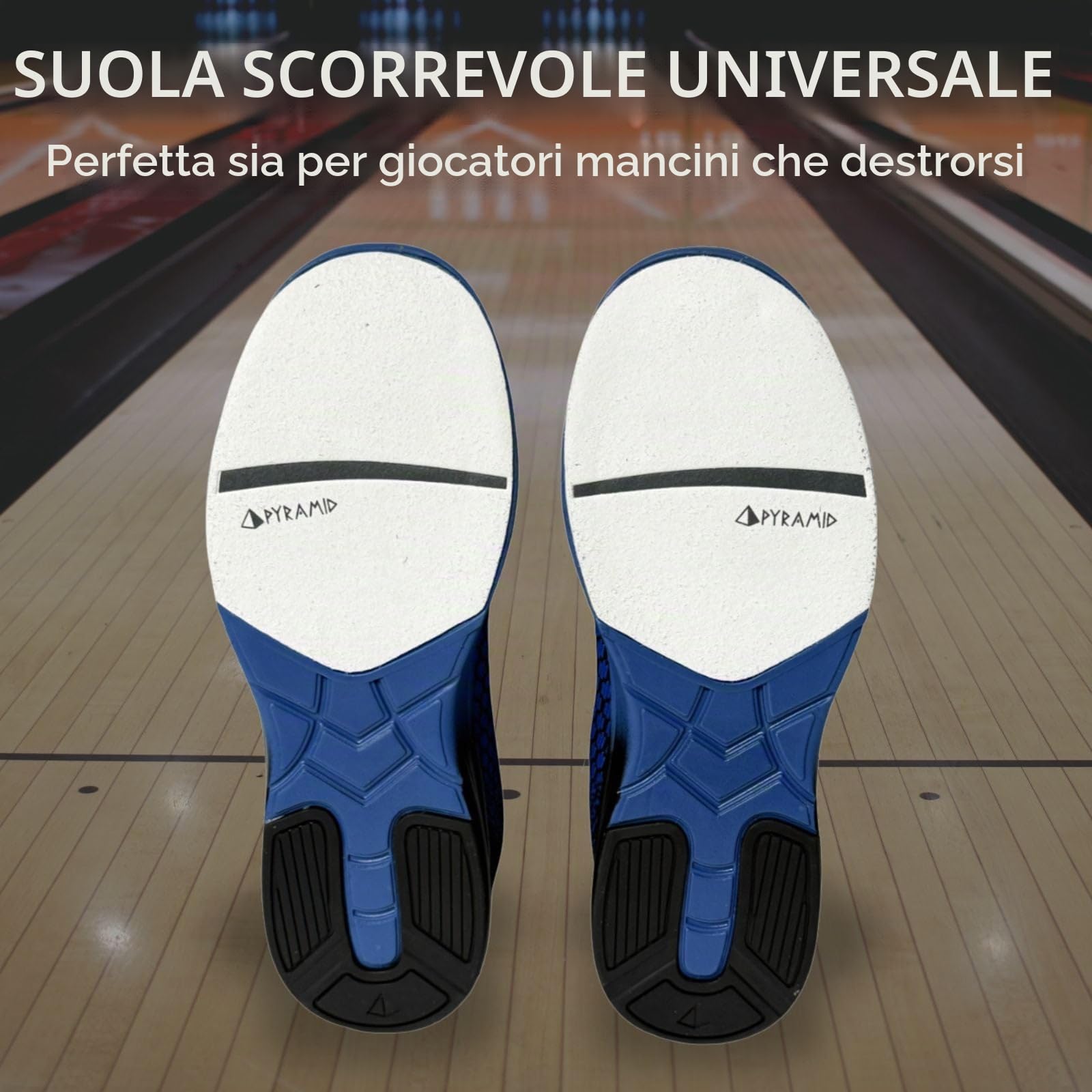 Pyramid Path Lite Scarpe da bowling da uomo in rete, design leggero senza cuciture, calzata atletica, tomaia in rete traspirante, suola universale per scivolare facilmente, Nero/Blu Savoia, 44 EU