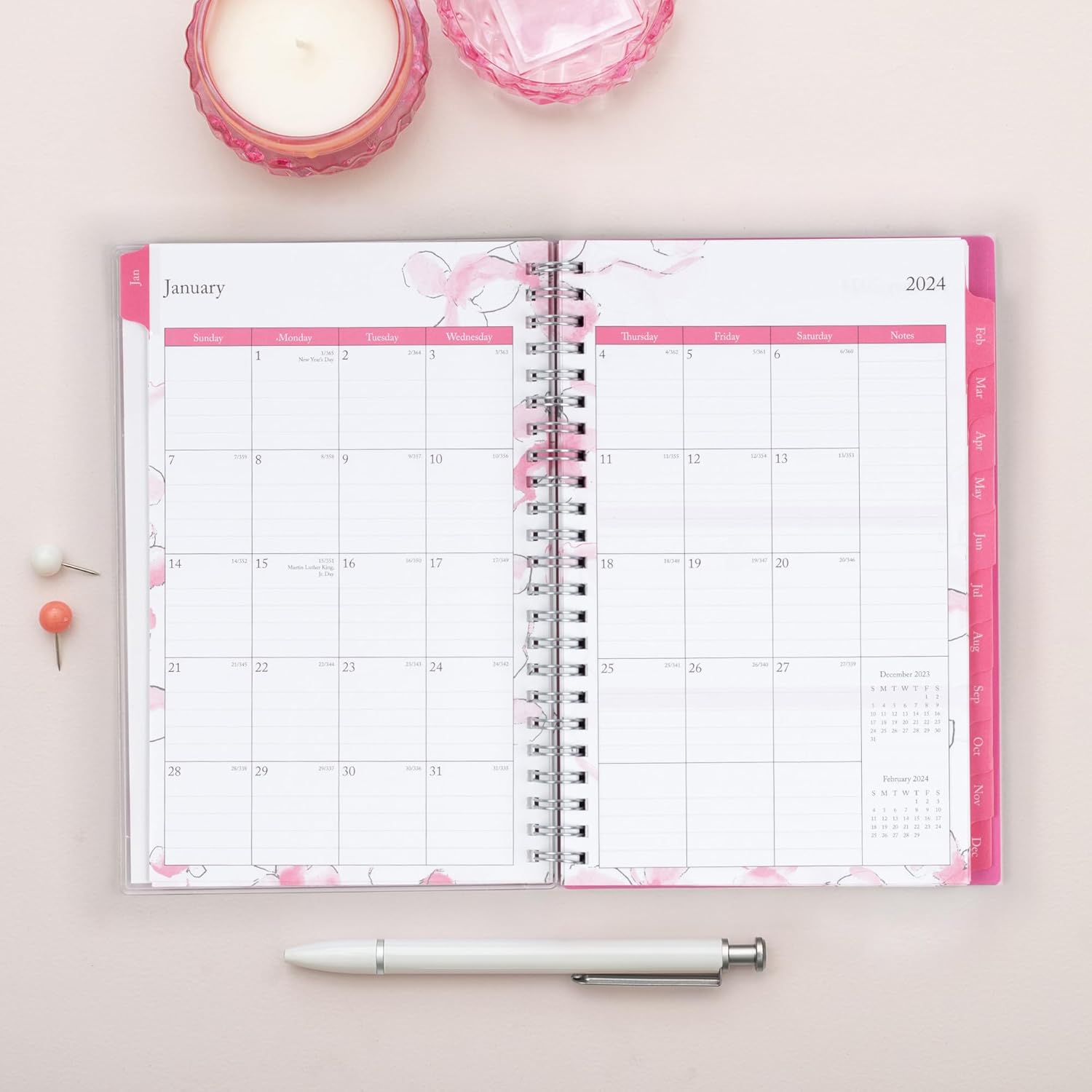 Blue Sky 2024 Weekly and Monthly Planner, January - December, 5" x 8", Clear Pocket Cover, Wirebound, Orchid (142084-24)
