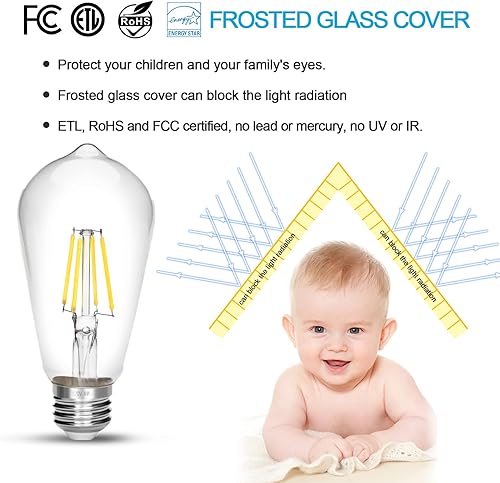 Miniatura 6 de Bombilla LED Edison de 4 W, bombilla Edison vintage de 40 W, bombilla E26 no regulable, 450 lúmenes, 5500 K, blanco frío, paquete de 6