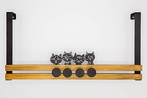 Miniatura 2 de Creathome Riel sobre la puerta con 4 ganchos de clavija, bonito patrón de gato, estilo clásico