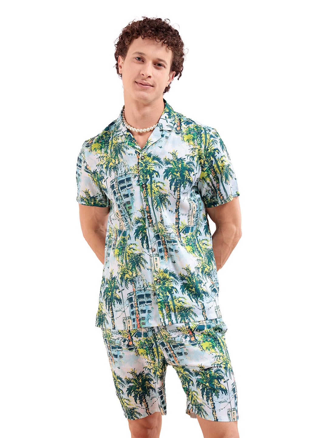 the indian garage co Men Regular Fit Tropical Print Resort Wear Boxers & Shirt Co-ords Set-picture-39