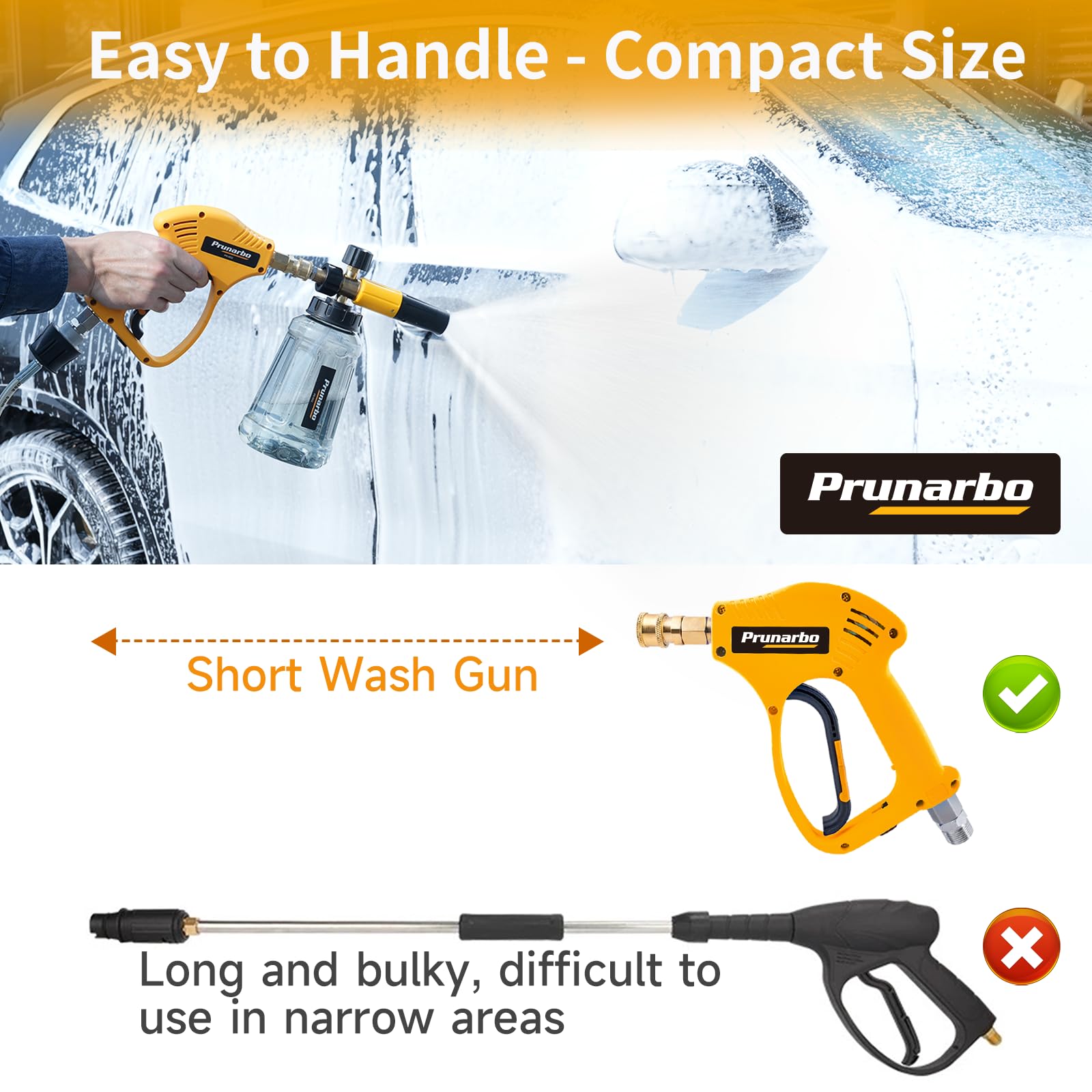 Pistolet de nettoyeur haute pression avec canon à mousse, adaptateur de tuyau à montage rapide compatible avec Karcher K2-K7, 5 buses de pulvérisation, bouteille en mousse de 1 L (PR-M02-B)
