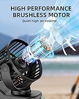 Vista 6 de Mini ventilador con clip, ventilador de escritorio a pilas, pantalla digital, 3 velocidades ajustables, bidireccional ajustable de 360 °, viento