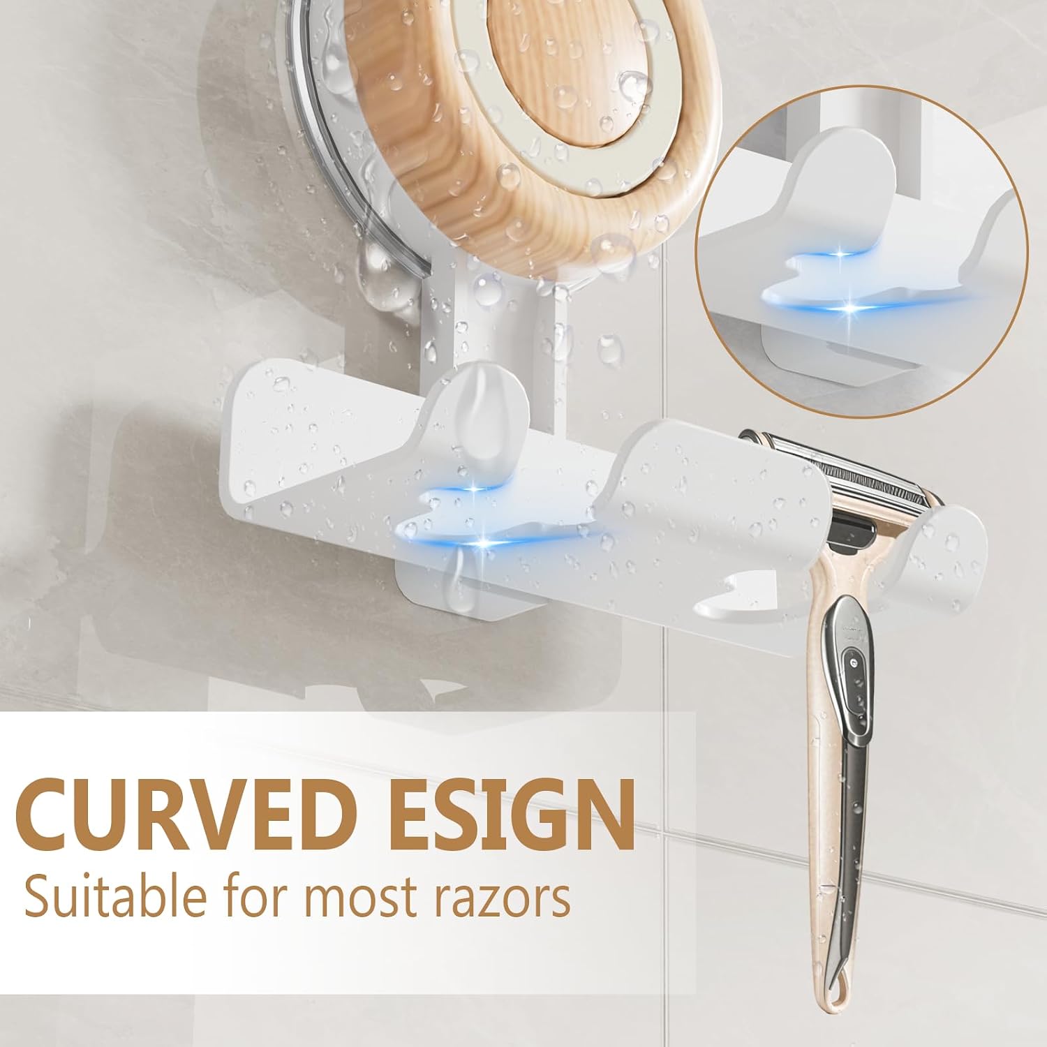 Razor Holder for Shower 2 Pack, Suction Cup Shaver Holder for Wall, Removable&Reusable Suction Cup Hooks for Bathroom, Damage-Free Suction Shower Hooks, Wall Mounted Razor Stand, White image 3