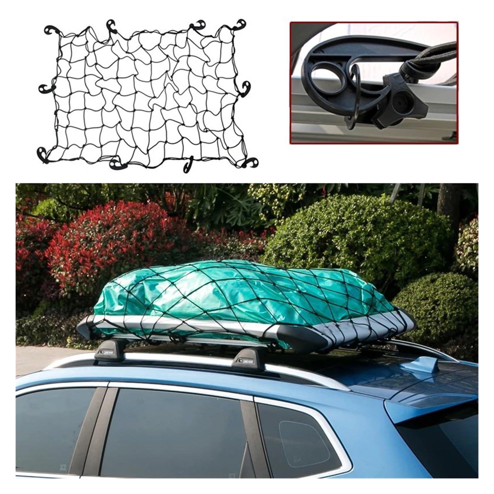 Dachgepäckträger Neuer Haken Elastisch Für Autoanhänger Dachträger Kofferraum Gepäck Bungee-Seil Gepäcknetz Schwarz Gepäcknetz Gepäckrahmen Nylon-Teleskopseil Auto Dachträger