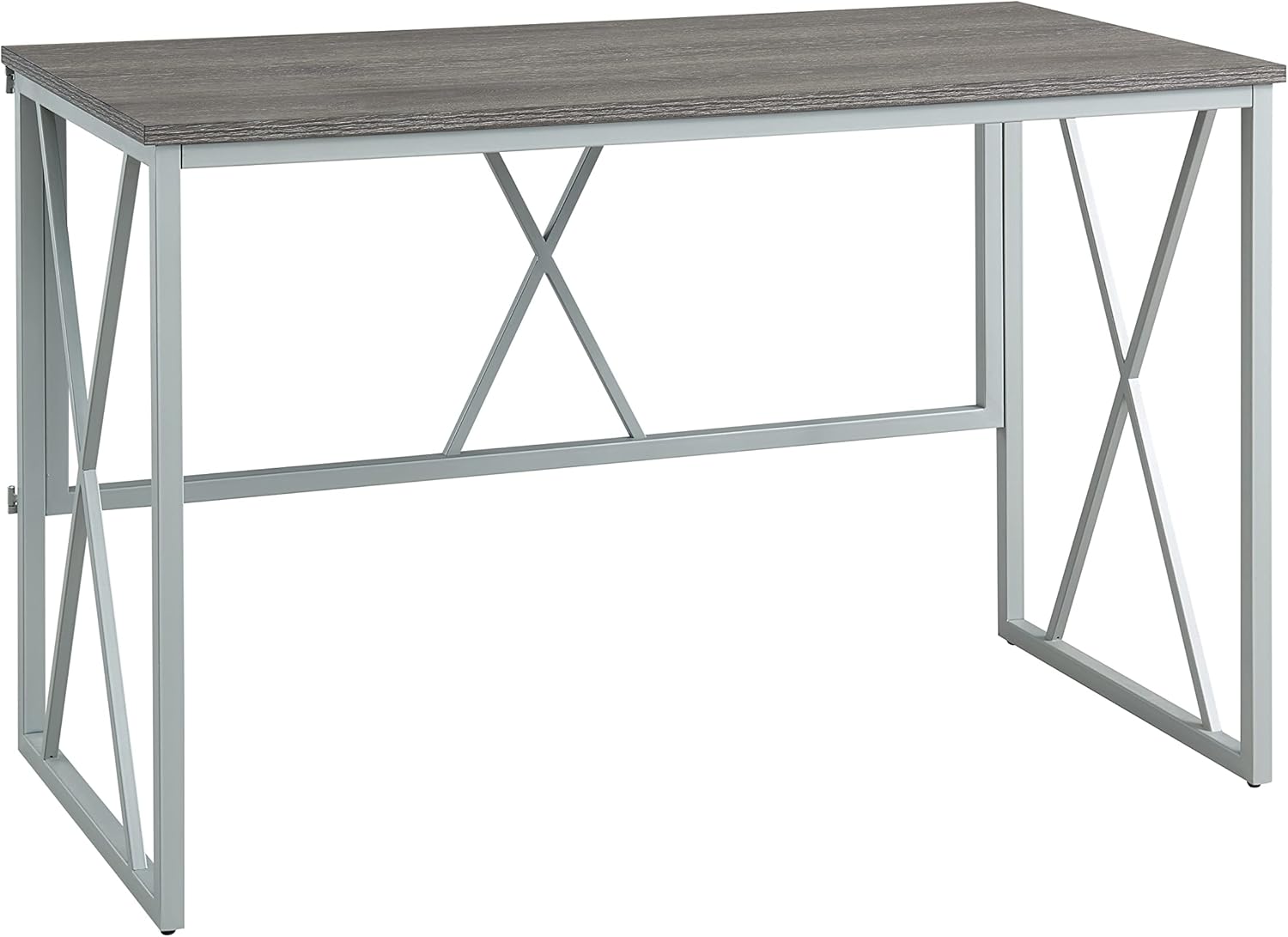 Leick Home Collapsible X Writing Computer Desk Space Saving for Bedroom, Home Office, Small Spaces, Fully Assembled in Weathered Wood/Satin Nickel, 70002-WWNK
