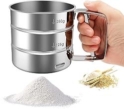 Flour Sifter-Stainless Steel Hand Held Flour Sifter,Flour Shaker Cup for Home Kitchen with Hand Press, Large Capacity Baking Sieve Cup for Icing Sugar Cake Flour (Silver)