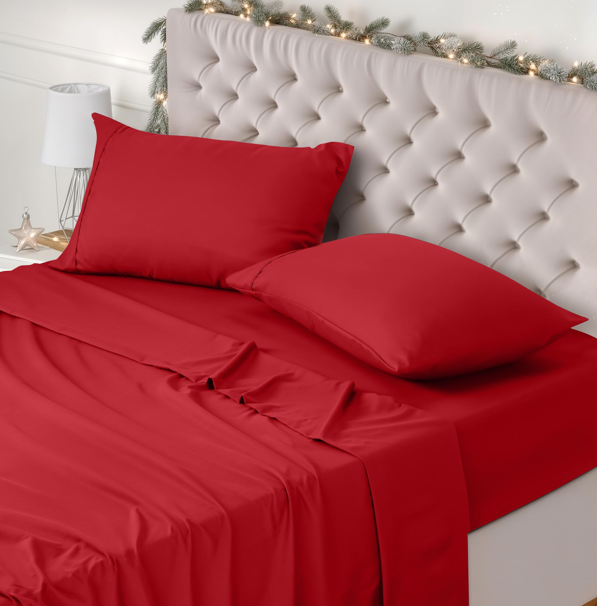 Utopia Bedding - Set Lenzuola Letto Una Piazza e Mezza 4 Pezzi 135x190 cm - Spazzolata Poliestre di Microfibra - Oeko-Tex Certificato - Lenzuolo con Angoli, Lenzuolo Piatto e 2 Federe 50x75, Rosso