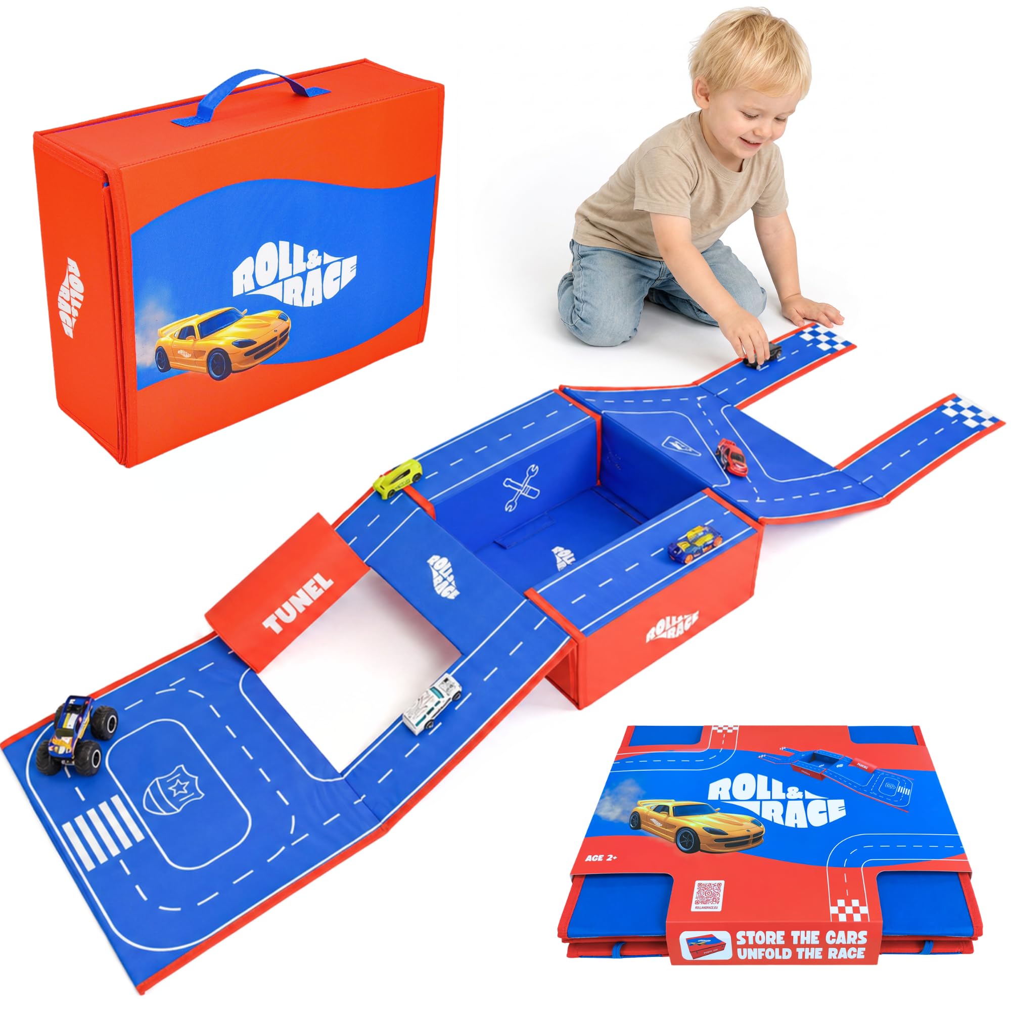 Roll&Race Track Box - Folding Car Garage with Race Track for Kids