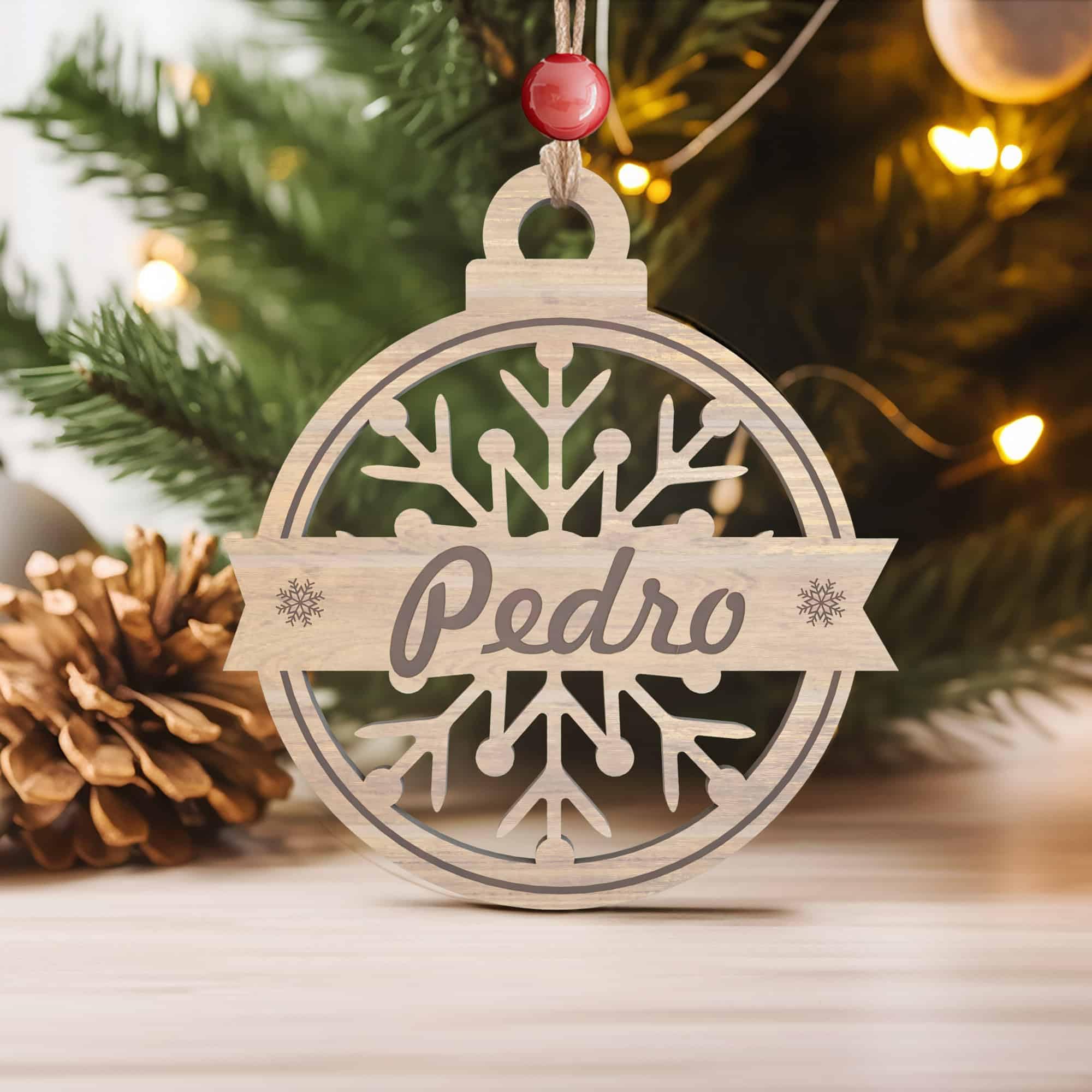 Transparent Gift Pack de Adornos para Árbol de Navidad Personalizados con Nombre Copos Nieve. Bola Colgante de Madera. Decoración Navideña para Casa. Regalos Personalizados. Adornos de Navidad Familia