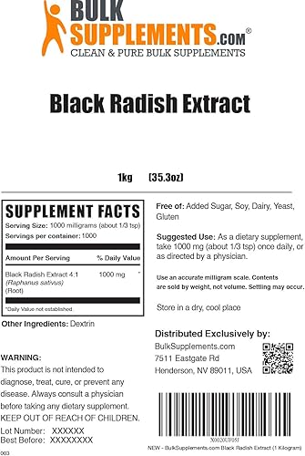 Miniatura 2 de BulkSupplements. com Polvo de extracto de rábano negro - Suplemento hepático - Extracto de rábano negro español - Apoyo hepático - Suplementos