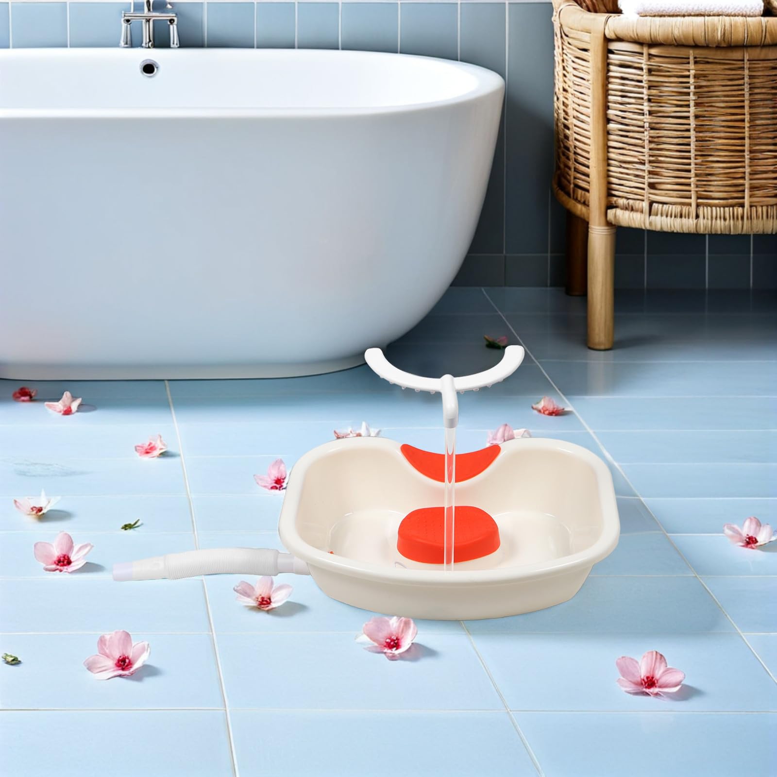 Lavatesta Portatile a Circolazione D'acqua, Struttura Reclinabile U | Bacinella Shampoo Bianca in Plastica, Pulizia Semplice e Drenaggio Rapido, per Saloni e Strutture Assistenziali