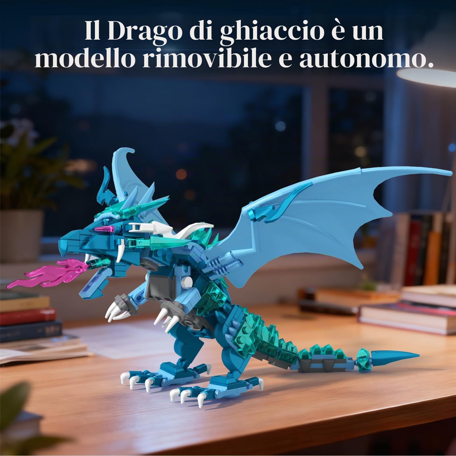 Set di blocchi da costruzione per adulti e ragazzi dai 14 anni in su, giocattolo creativo per la costruzione di castello di drago di ghiaccio, decorazione in stile fantasy, kit da