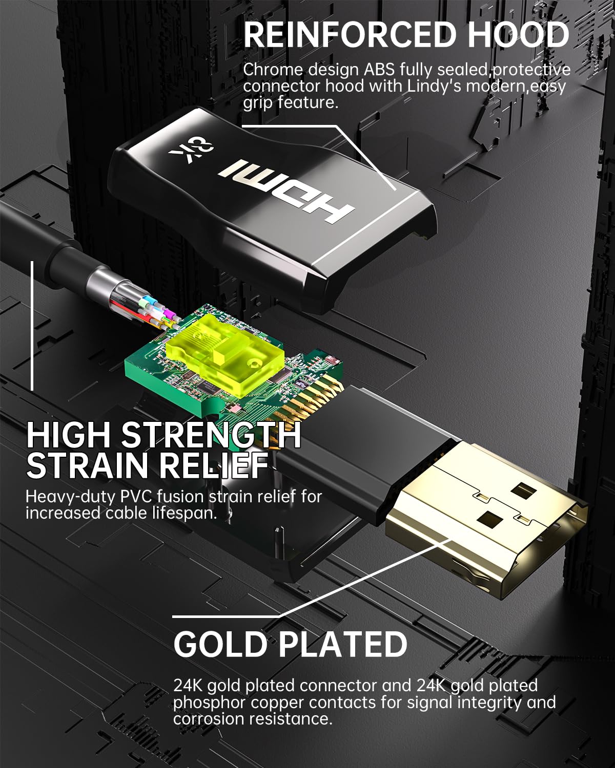 Cable HDMI de fibra óptica 8K con clasificación CL3 (65 pies), cable HDMI 2.1 de 48 Gbps de largo [8K a 60 Hz, 4K a 120 Hz] con conector de bloqueo, compatible con televisores, pantallas,