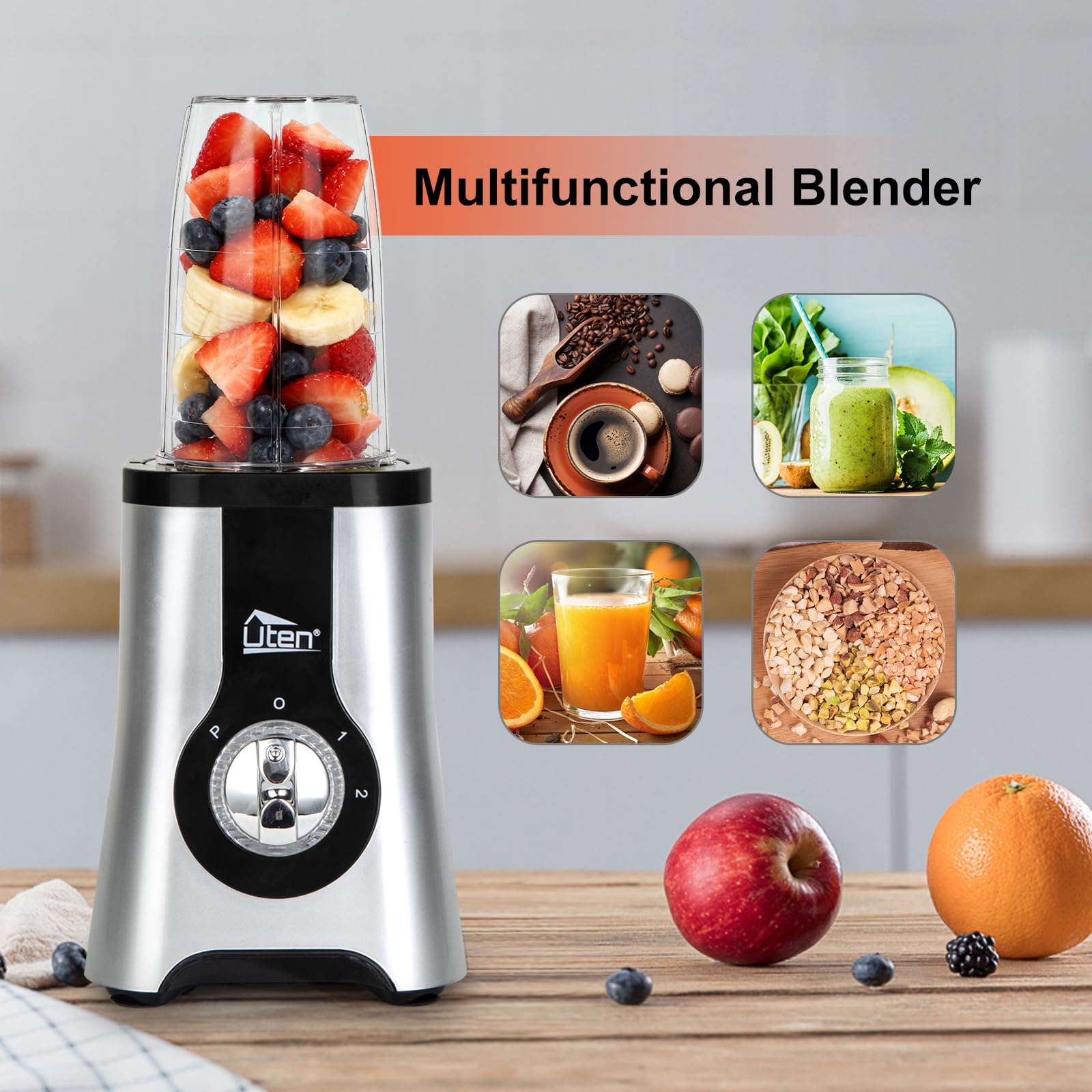 Uten Standmixer Mixer Smoothie Maker Multifunktion Standmixer Entsafte Fleisch Ice Crusher mit Flasche Mixer Küche 5 in 1 (380W,22000U/Min)