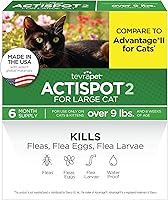 Vista 1 de TevraPet Actispot II Tratamiento de pulgas para gatos grandes de 9+ libras 6 dosis Poderosa prevención y control