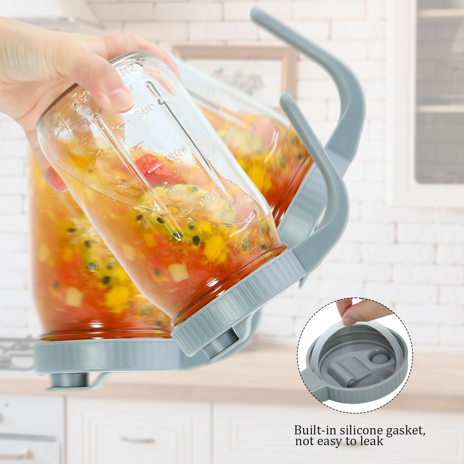 Mason Jar brocca con coperchio e beccuccio, barattoli di vetro da 907,2 g, bocca larga, resistente, a prova di perdite, brocca con manico per latte materno, frutta/tè freddo, brocche di vetro con