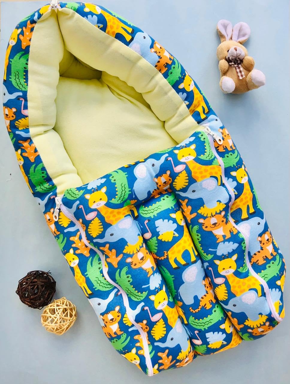 Magdu 3 in 1 Baby Bed, Sleeping Bag & Carry Nest, Cotton Baby Bedding for New Born & Infant, Portable Bassinet, for Baby Carrying & co Sleeping, Unisex Baby Sleeping Bed, 0M+ (Blue Dino)