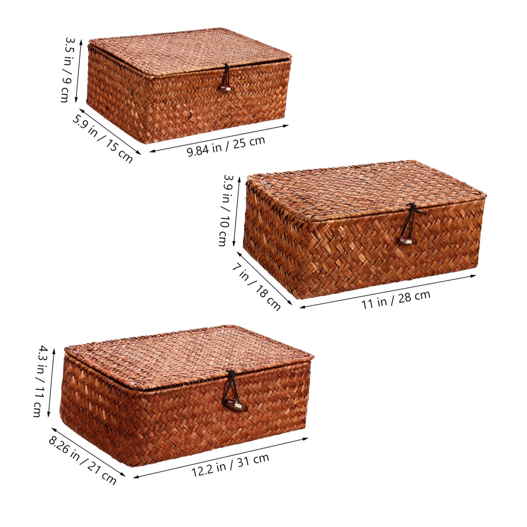 Cesti Intrecciati in Alga Marina e Design Unico a Mano Set di 3 con Coperchio, Scatole Portaoggetti Classificate Finitura Liscia per Shower e Compleanno