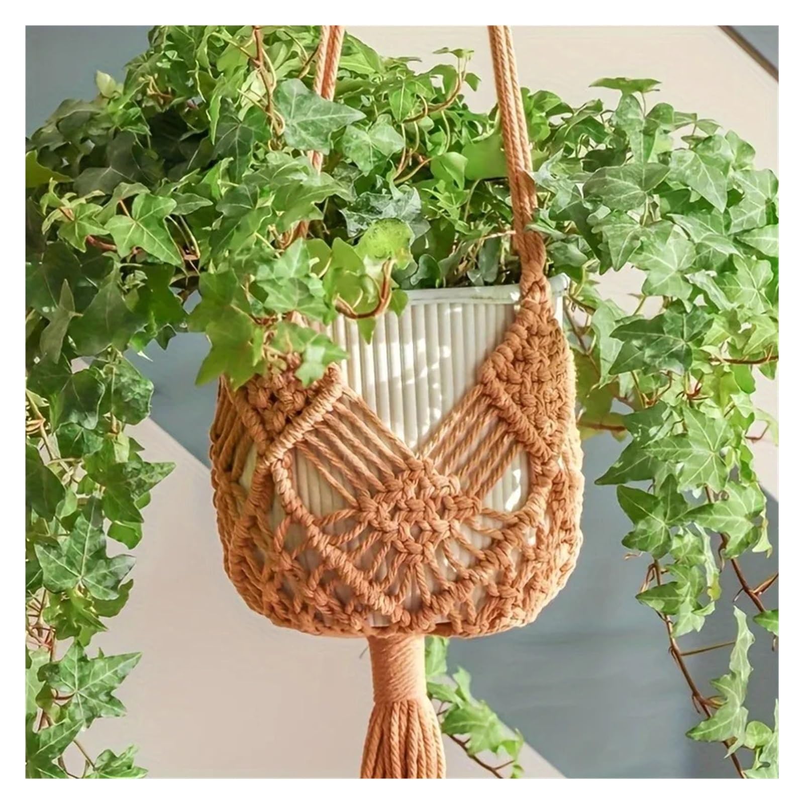 Appendini per Piante Macramè 1pc Macrame Plant Hanger for piante grasse appese for interni ed esterni Corda di cotone intrecciata Cestino appeso con custodia a rete(Black)