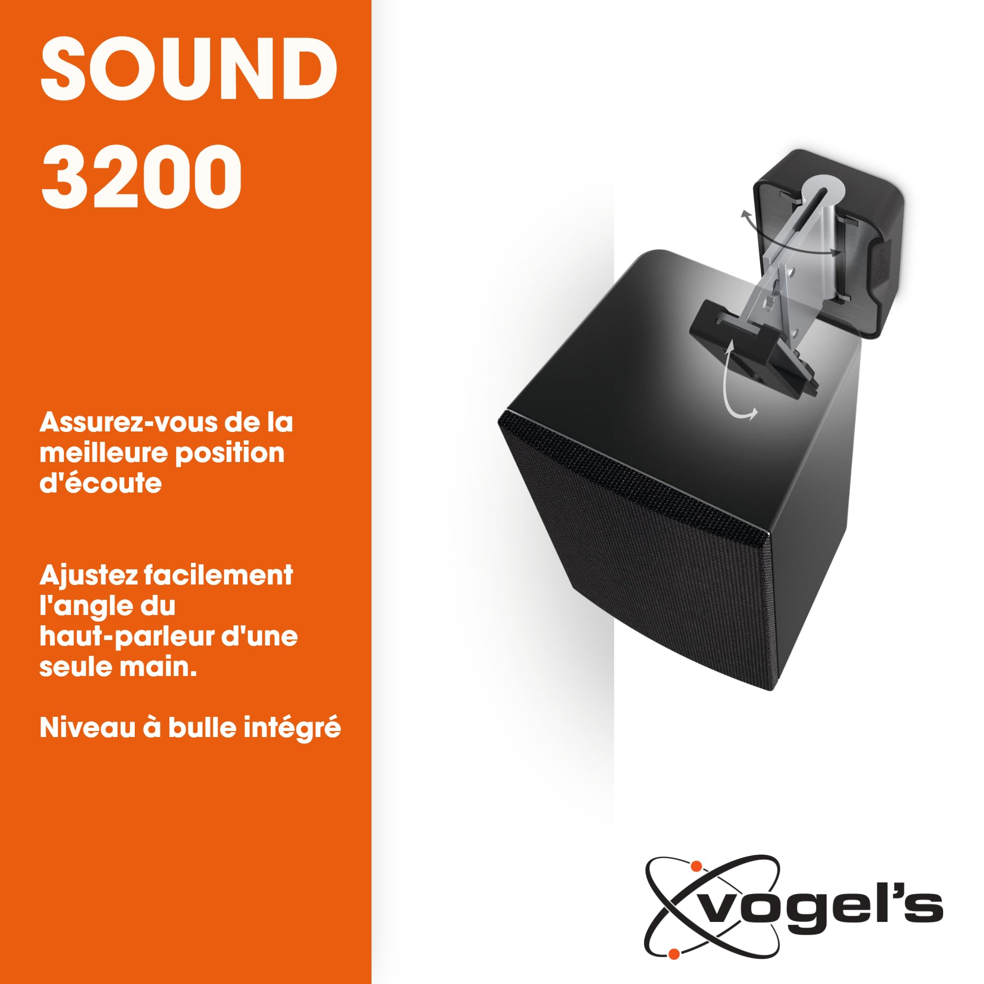 Vogel's Sound 3200 Support Mural Universel pour Enceintes | Orientable jusqu'à 70º | Inclinaison -30º/+30º | Poids Max. 5 kg | Convient également pour Denon Home 150 | Noir (1x)
