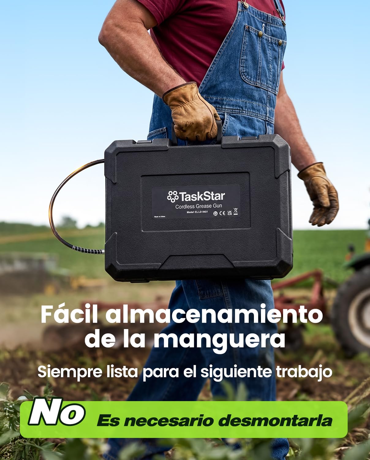 TaskStar Engrasadora Batería, [Super Eficiente] Kit de Pistola de Engrasar Eléctrica con 2 Baterías y Cargador, Manguera Flexible de 39,4”, Engrasadora de 10000 PSI con Luz LED Super Brillante, Verde