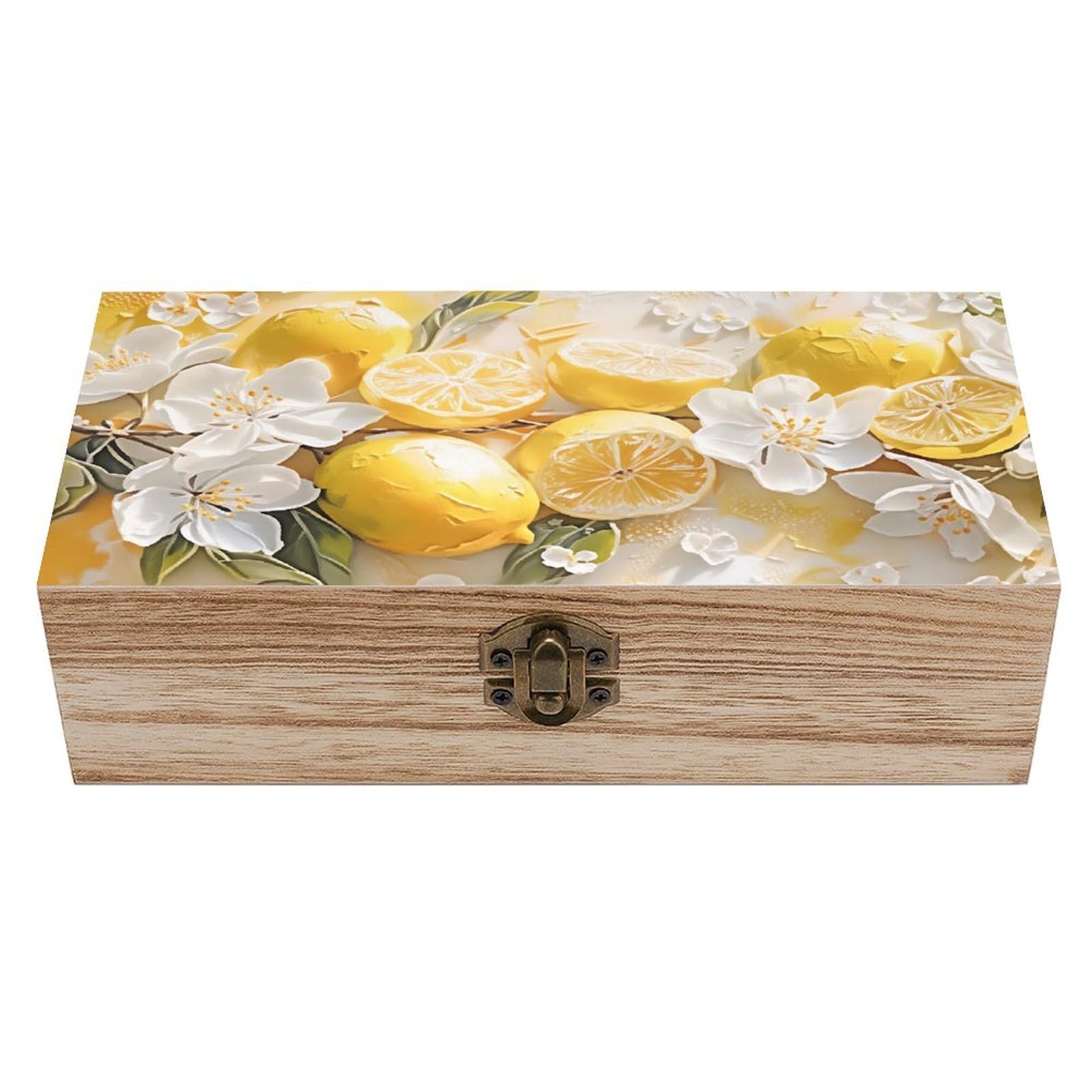 HLBSDM Lemon And Floral Vintage Wooden Keepsake Box with Hinged Lid And Locking Clasp, Decorative Storage Box for Jewelry, Trinkets And Small Accessories, Organizer for Home Or Wedding