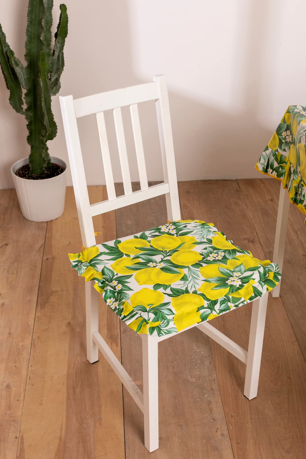 PARAMAISON Cuscini Coprisedia Shabby Chic Country Limoni, Volant ai Bordi, Imbottito, con Laccetti, Sfoderabile, 40x40 cm, Set da 6 pezzi