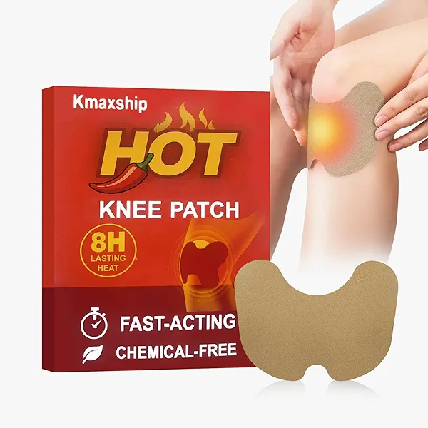 KmaxShip Hot Capsaicin Knee Patches 14pcs, Fast-Acting Heated Capsicum Patch for Knee Support, Natural Made Long-lasting Adhesive Heat Patches