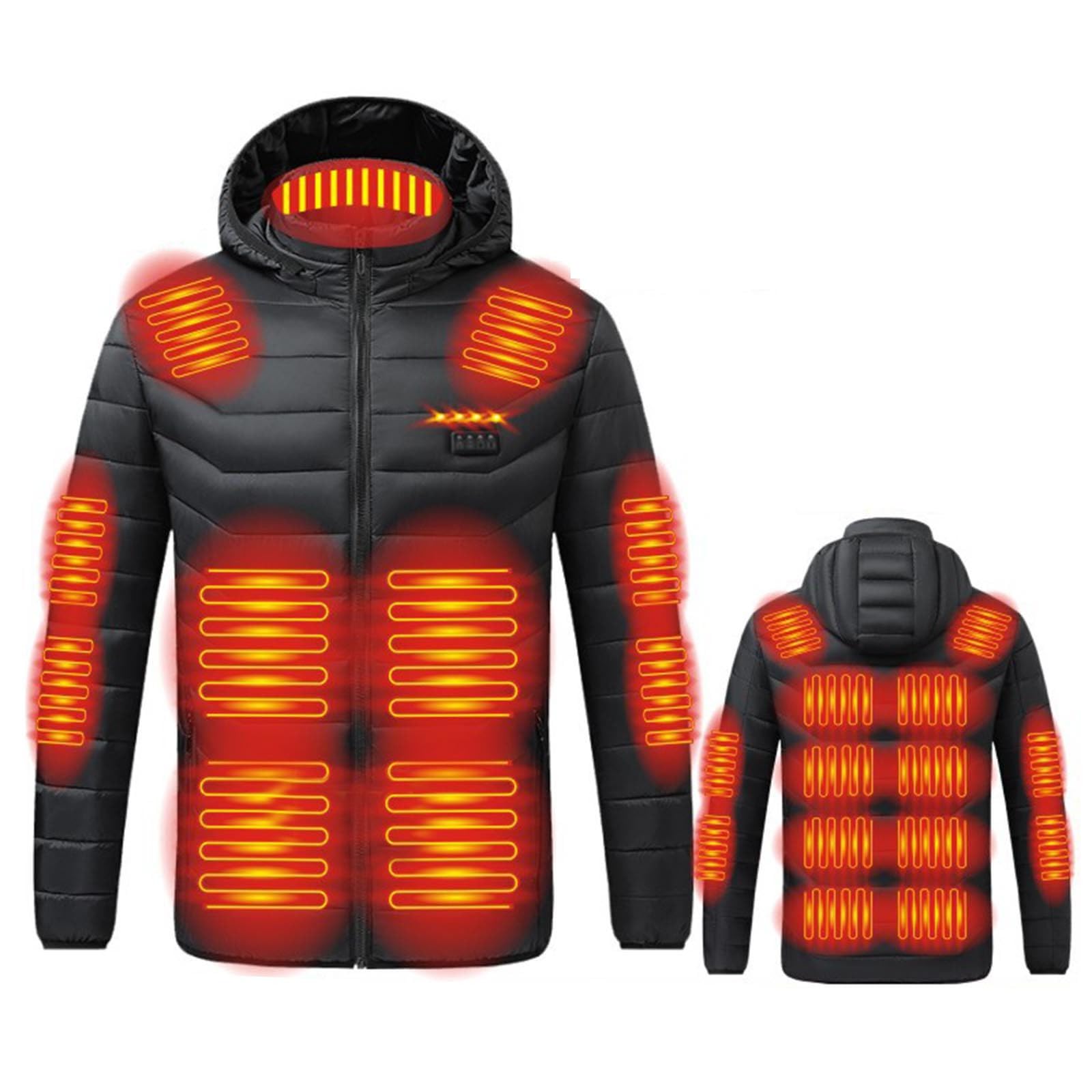 Veste Chauffante Homme Femme Manteau Chauffant à Capuche Manches Longues Hiver Chaud Chargement USB Chauffe-Body éLectrique Vestes Chauffantes avec Plusieurs Modes de Chauffage et Zones Ski Plein Air