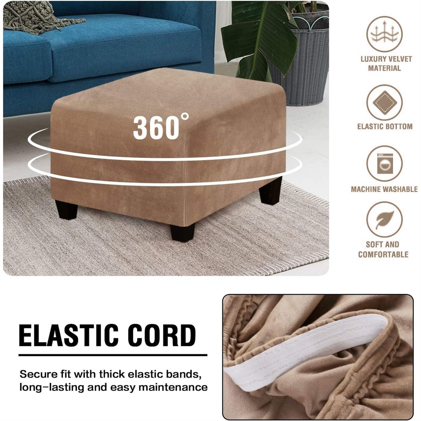 Copri Pouf Rotondo Elasticizzato - Fodera In Velluto Per Sgabelli 37x42cm - Foto 10