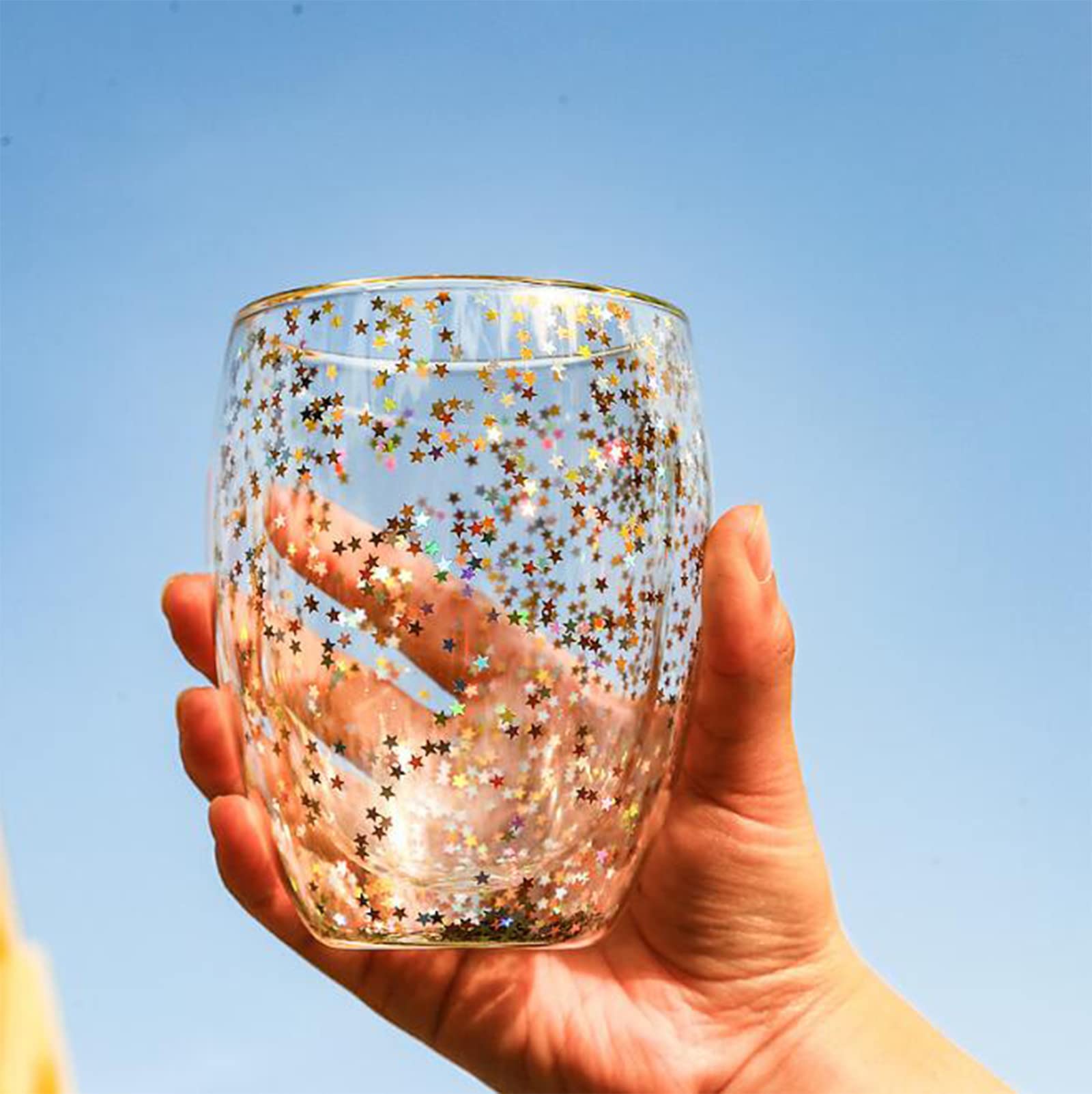 Ranvi zeigt sternfrmige Pailletten-Isolierung, doppelschichtige Glastasse,  Weihnachtsstern, Wunschtasse, Tee, Milch, Saft, Kaffeetasse, Zuhause, Glas,  Valentinstag, Weihnachten(350 ml, Hoch) : Amazon.de: Kche, Haushalt &  Wohnen