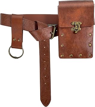 Renaissance Belt Pouch Waist Bag Steampunk Pouch Medieval Leather Belt Pouch Skirt Hikes Set, Retro Renaissance Accessories for LARP Cosplay Costume 1Pouch-Brown, DZ-001
