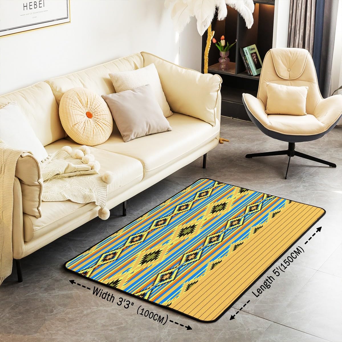 Loussiesd Southwestern dywaniki do salonu geometryczny dywanik dla dzieci chłopców dziewcząt wystrój pokoju plemienny dekoracyjny zestaw dywanów 100 * 150 cm rdzenni Amerykanie design niebieski żółty
