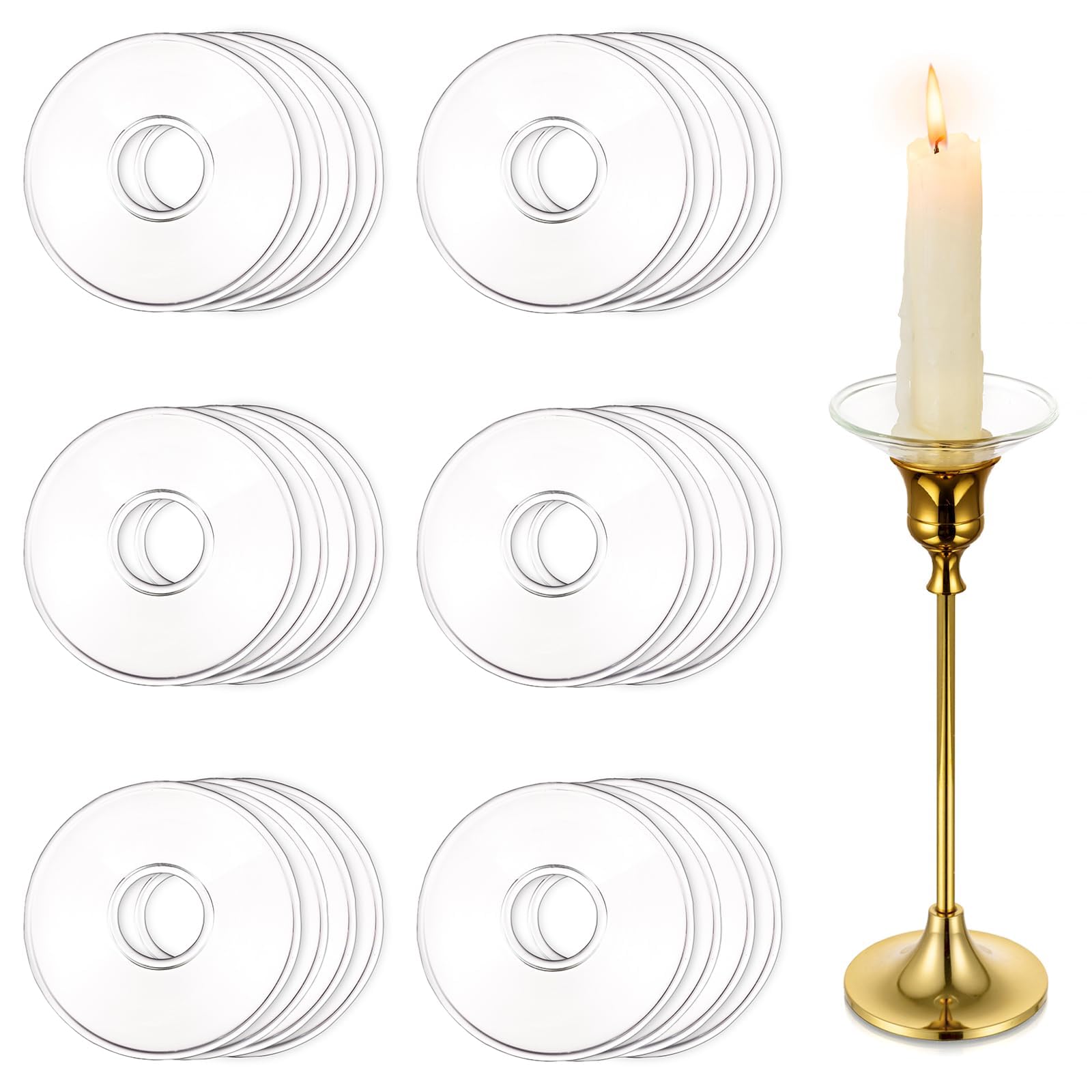 24-Piece Clear Glass Bobeches for Candlesticks - Elegant Candle Drip Catchers & Protectors for Tapers - Essential Rings for Weddings, Parties & Home Decor (Round, 1.8