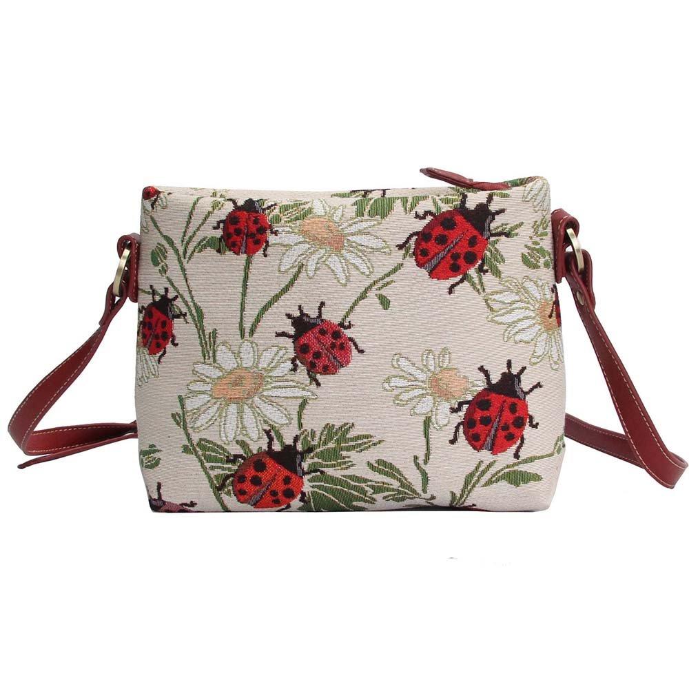 SignareRed Ladybug and Daisy Pattern Women's Fashion Canvas Tapestry Mini Satchel Cross-body Purse Bag with Adjustable Strap also as Small Shoulder Bag (XB02-LDBD)