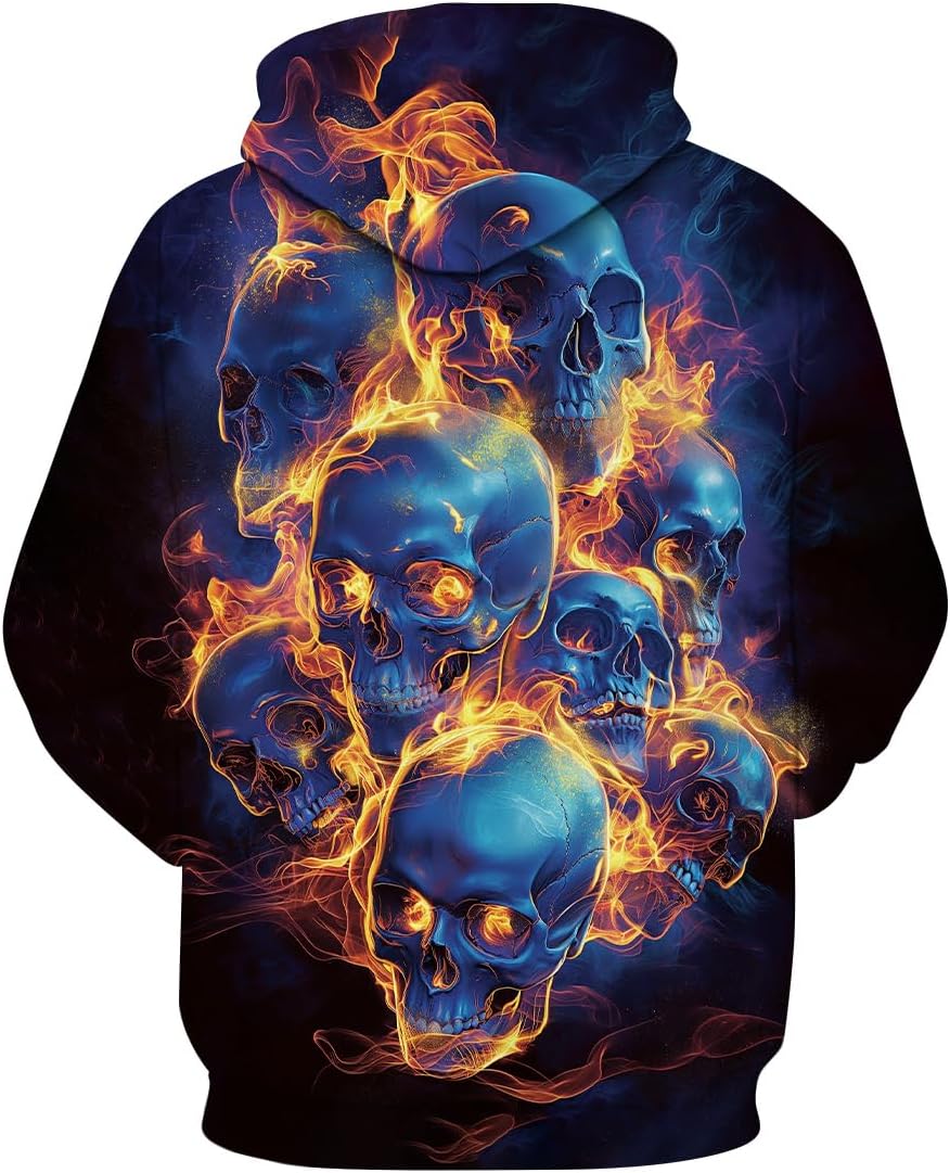 LAOLIUSN Novelty Cool Skull Hoodie Funny Fashion Graphic Sweatshirts - Image 2