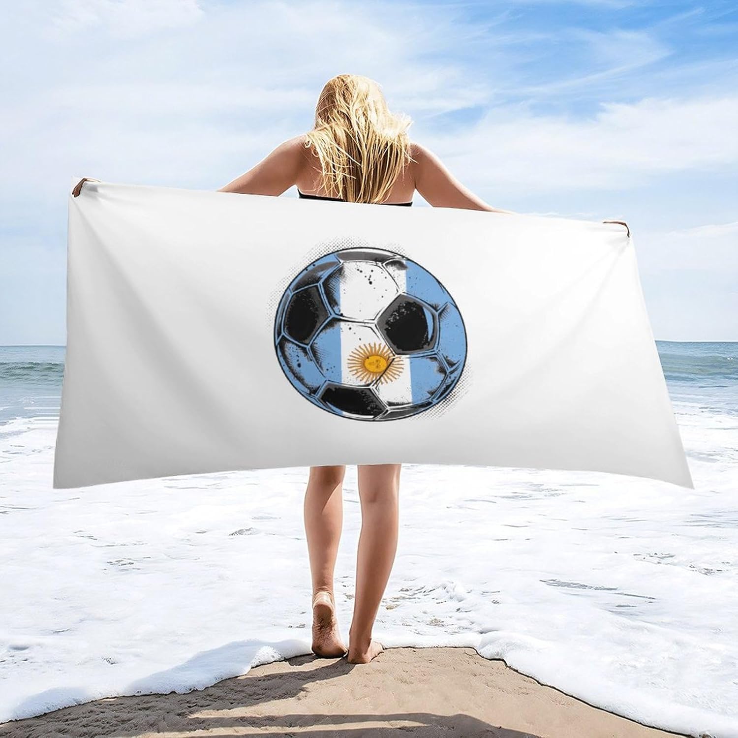 Argentina Flag Football Soccer Sport Bath Towel Beach Towels Quick Dry Oversized Bath Blanket Highly Absorbent Towel for Women Men 160x80cm