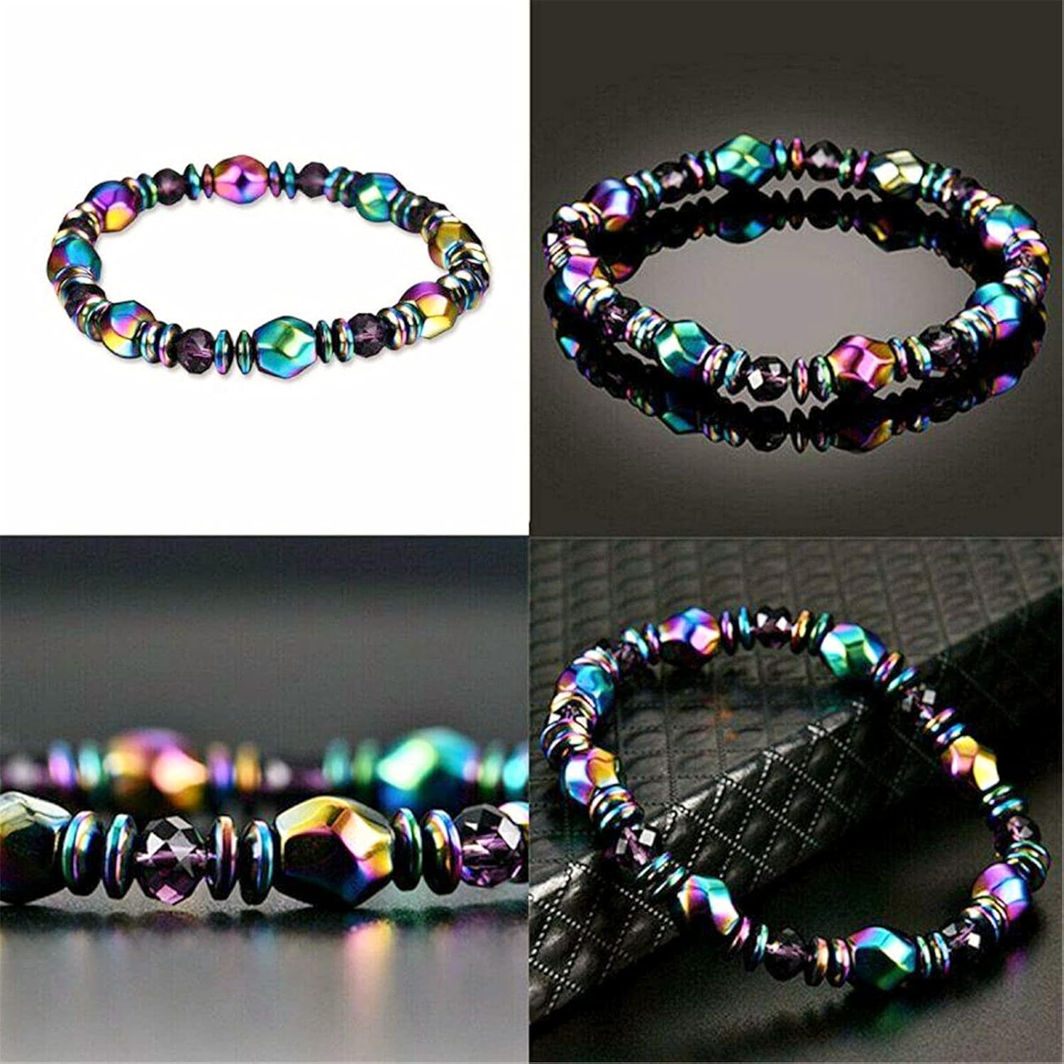 WEFRIN Hematite Magnetic Bracelets Arthritis Magnet Therapy Bracelets Jewelry for Men Women Elastic Natural Stone Bracelet Bangle Valentine's Day (2 Pcs) : Health & Household