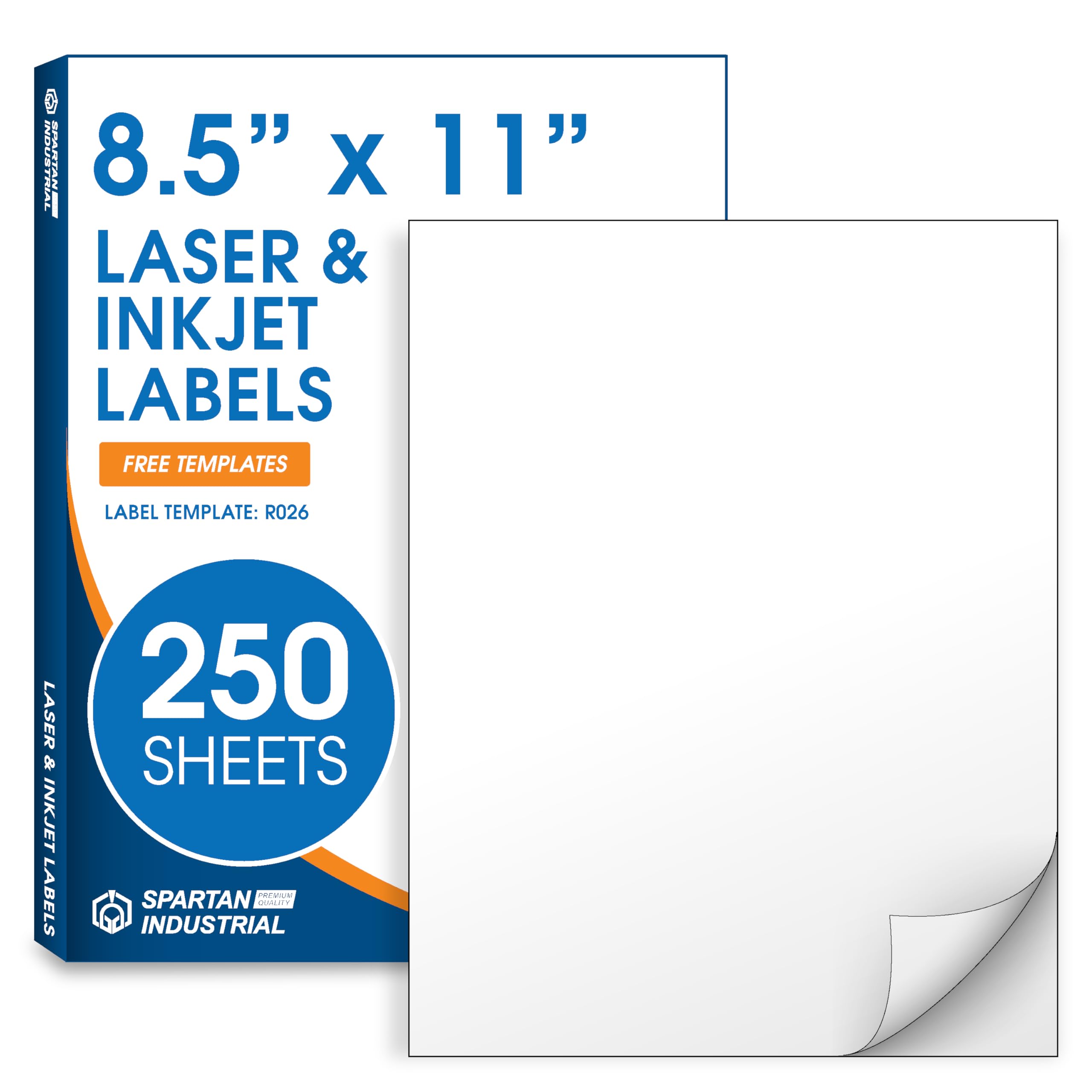8.5" X 11" Matte White Full Sheet Labels (250 Sheets, 250 Stickers) Printable Sticker Paper for Laser & Inkjet Printers - Spartan Industrial Template