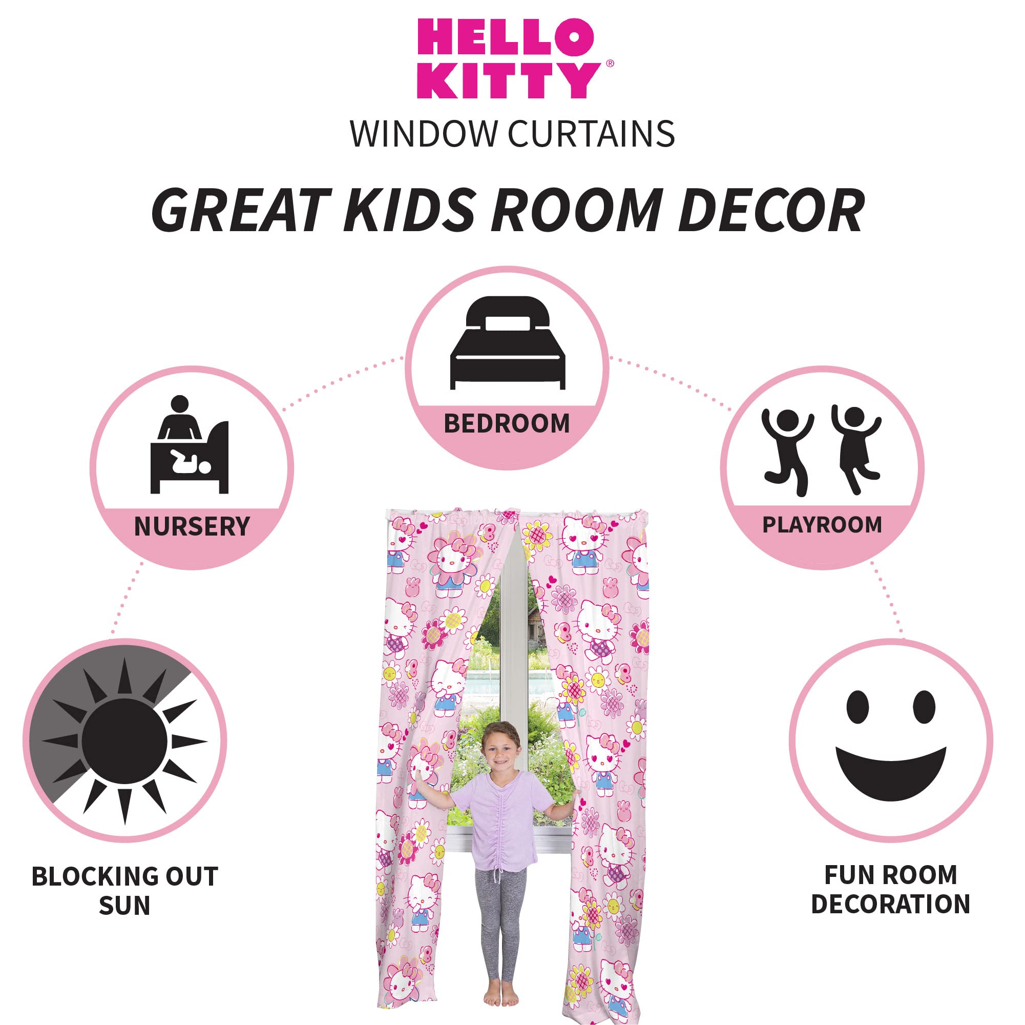 Franco Ensemble de Rideaux de fenêtre pour Chambre d'enfant Hello Kitty 208,3 x 213,4 cm